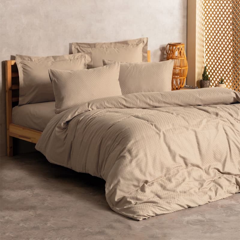 Σετ παπλωματοθήκη Plaid Cotton Box 3 τμχ Μονή (160x220) χρώμα mink