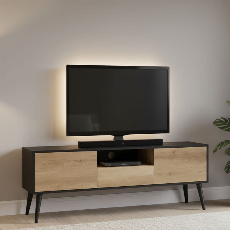 Έπιπλο τηλεόρασης Style Megapap χρώμα μαύρο - tori 160x41x58εκ.