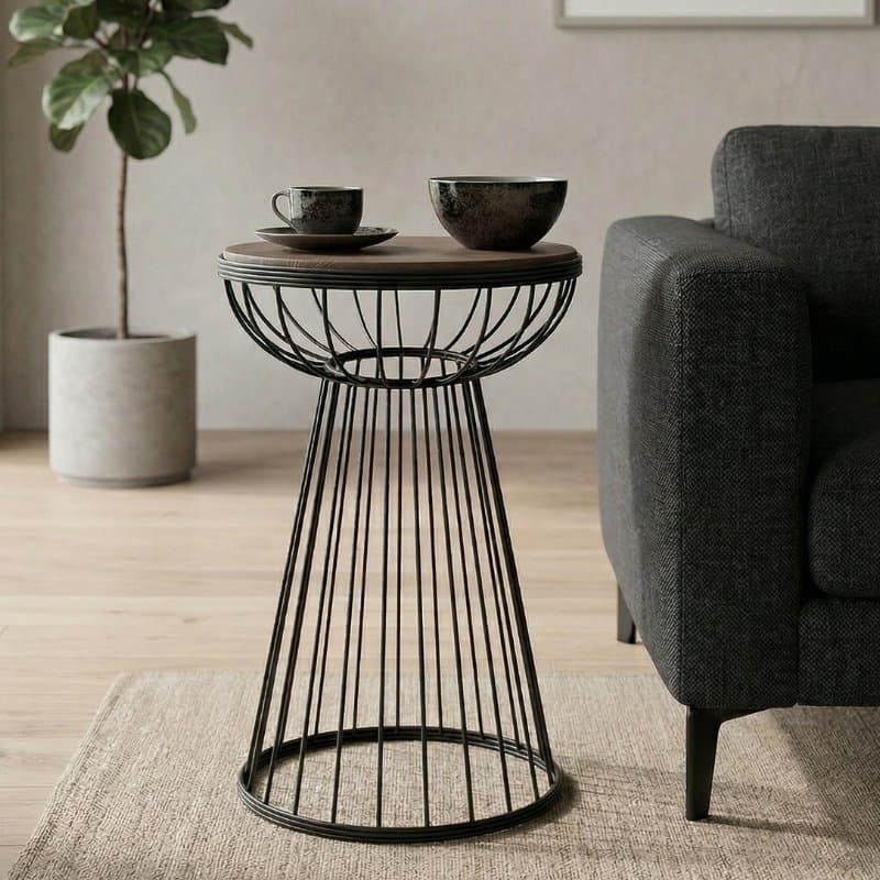 Τραπεζάκι βοηθητικό Mantare Megapap μεταλλικό - Mdf χρώμα μαύρο - καρυδί 35x35x58εκ.