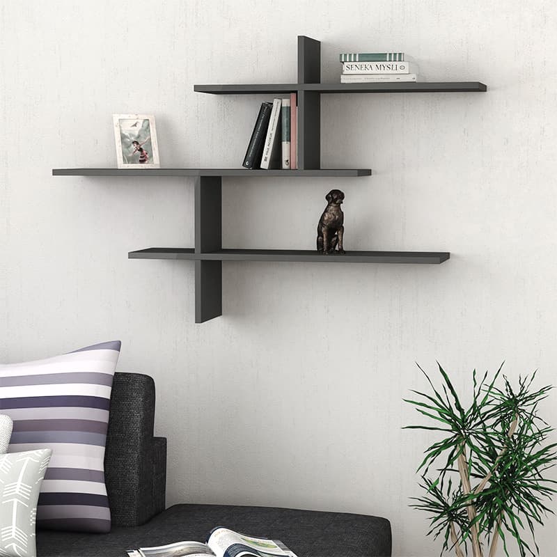 Ραφιέρα τοίχου Leo Megapap χρώμα ανθρακί 123x22x80εκ.