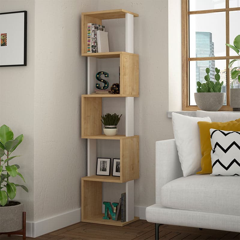 Βιβλιοθήκη Piri Megapap χρώμα sapphire oak/λευκό 35x30x161εκ.