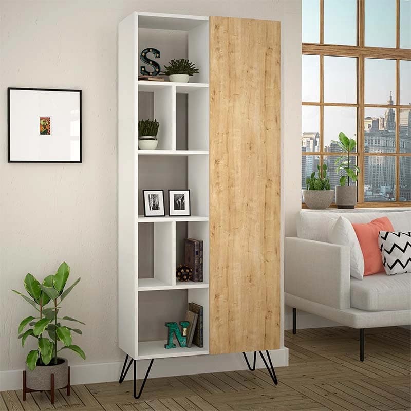 Βιβλιοθήκη Jedda Megapap χρώμα λευκό - sapphire oak 80,6x29,6x191εκ.