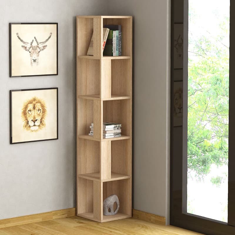 Βιβλιοθήκη γωνιακή Piano Megapap χρώμα sapphire oak 31,4x31,4x158,9εκ.