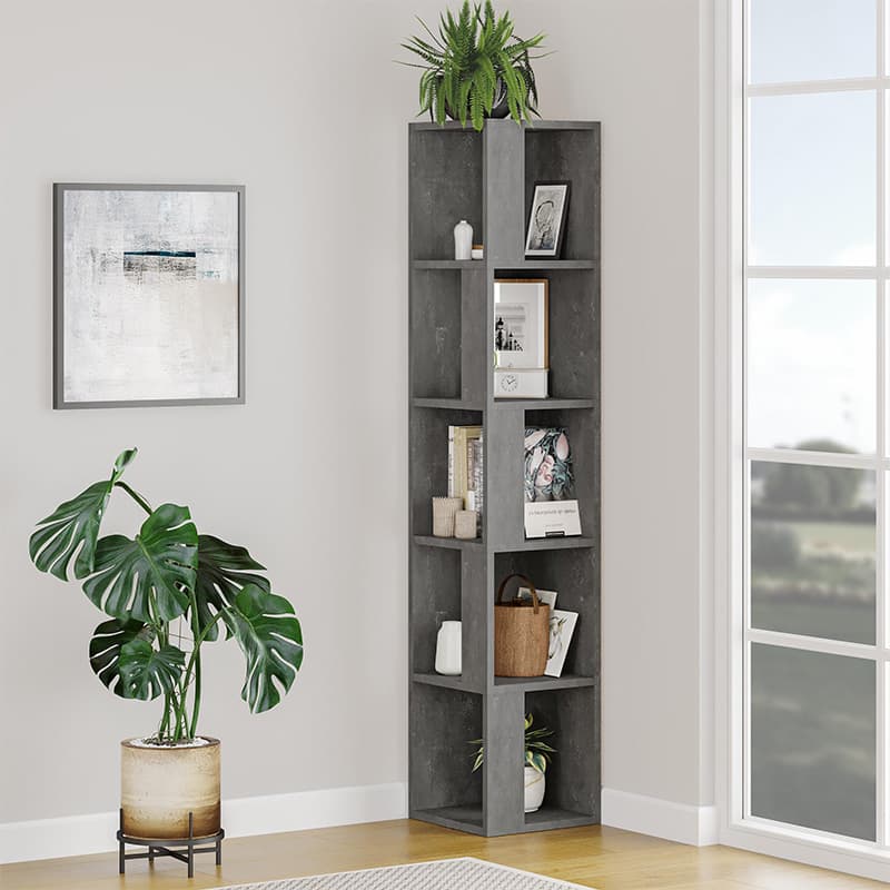Βιβλιοθήκη γωνιακή Piano Megapap χρώμα γκρι ρετρό 31,4x31,4x158,9εκ.