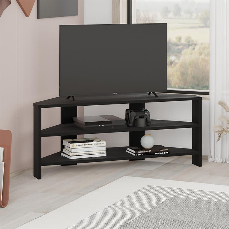 Έπιπλο τηλεόρασης γωνιακό Thales Megapap χρώμα black wood 110x36x45εκ.
