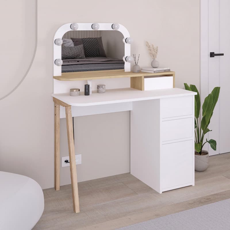 Τουαλέτα με καθρέπτη Avien Megapap με LED χρώμα λευκό - sapphire oak 105x51,1x131εκ.