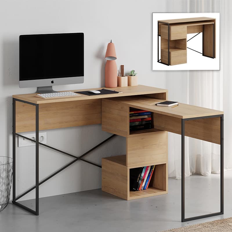 Γραφείο εργασίας πολυμορφικό Badau Megapap χρώμα sapphire oak 110x37,2x77εκ.