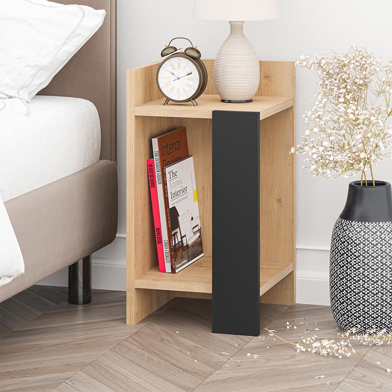 Κομοδίνο Elos Megapap αριστερό χρώμα saphhire oak - silky black 30x31,7x55εκ.