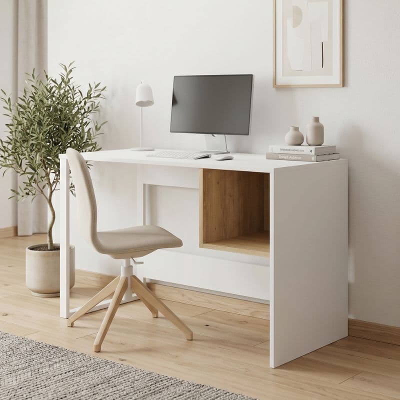 Γραφείο εργασίας Cubo Megapap χρώμα λευκό - sapphire oak 110x50x75εκ.