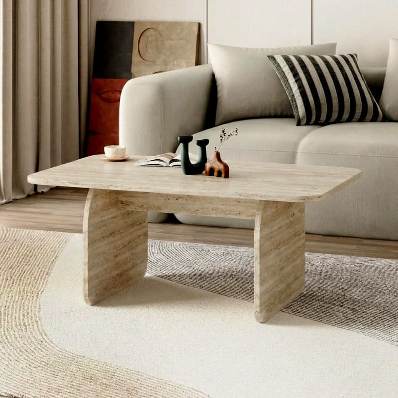 Τραπεζάκι σαλονιού Pietra Megapap χρώμα travertine 100x60x41,8εκ.