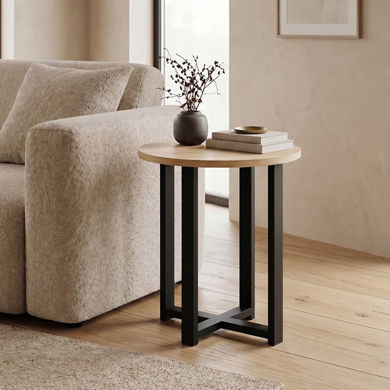 Τραπεζάκι βοηθητικό Mesa Megapap χρώμα sapphire oak Ø45x50εκ.