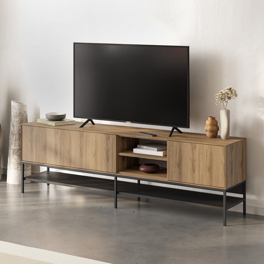 Έπιπλο τηλεόρασης Amira Megapap χρώμα καρυδί Ud - black wood 180x35x55εκ.