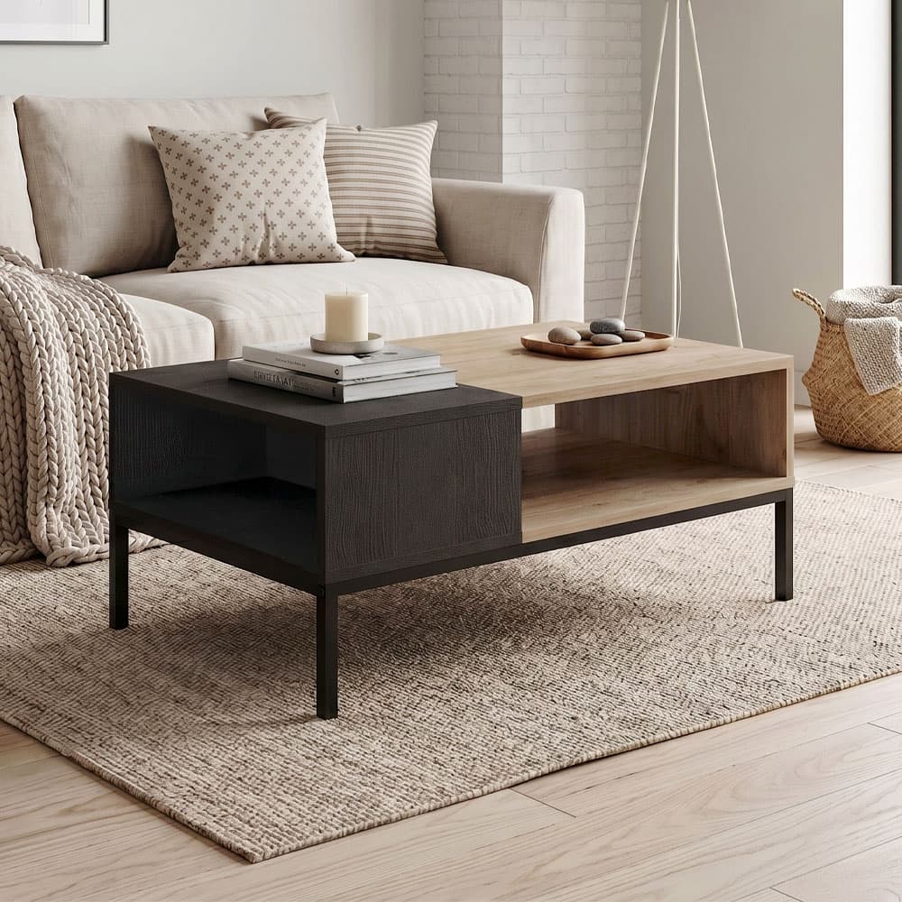 Τραπεζάκι σαλονιού Cailin Megapap χρώμα sepet oak - black wood 90x56x40,6εκ.