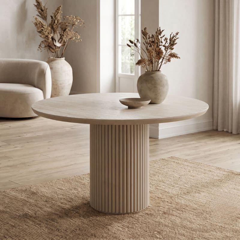 Τραπέζι Hazar Megapap Mdf χρώμα travertine - sandstone Ø119,5x76εκ.