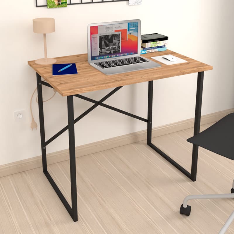 Γραφείο εργασίας Rilke Megapap χρώμα μαύρο - pine oak 90x60x75εκ.
