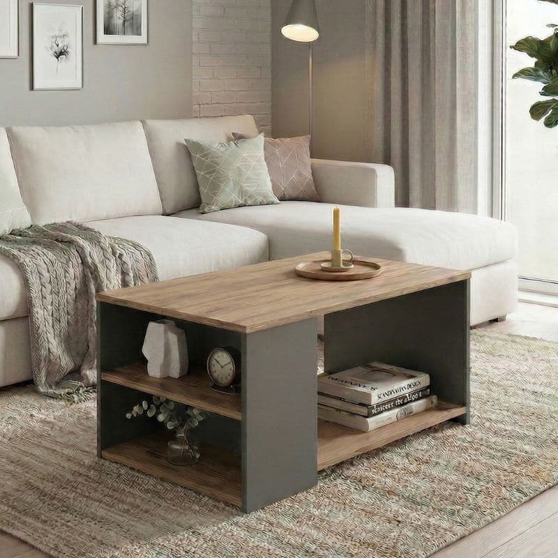 Τραπεζάκι σαλονιού Sylvia Megapap χρώμα pine oak - ανθρακί 90,2x59,2x48,1εκ.