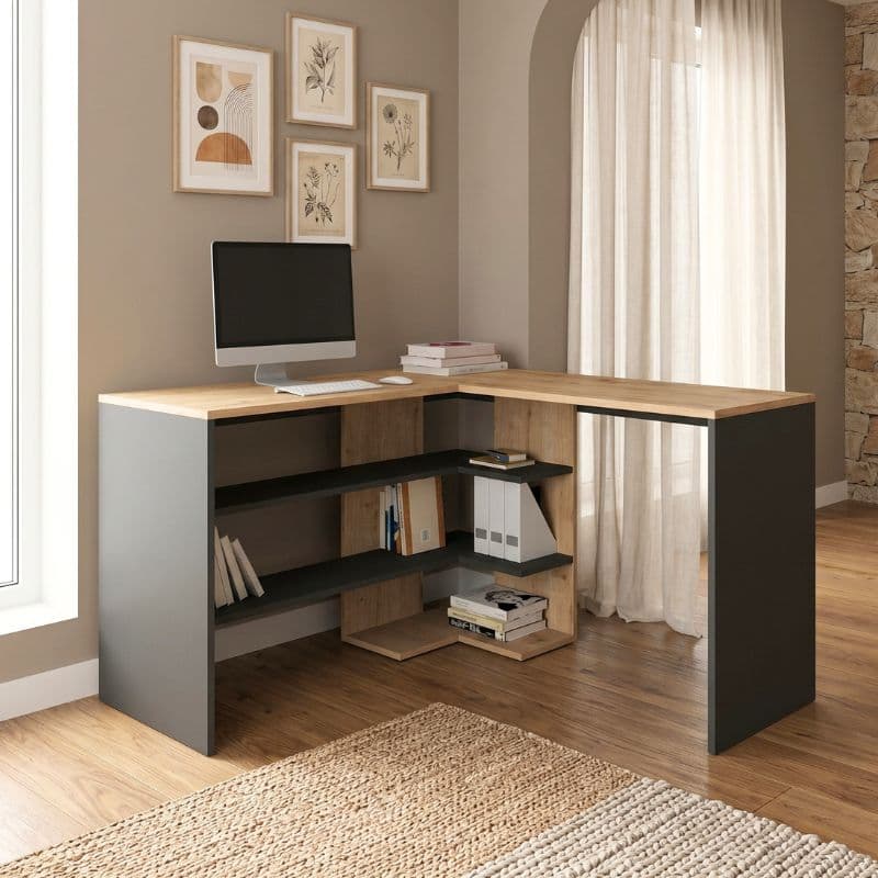 Γραφείο εργασίας Stylo Megapap χρώμα sapphire oak -  ανθρακί 120x120x73,8εκ.