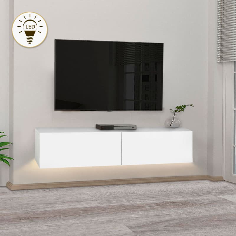 Έπιπλο τηλεόρασης επιτοίχιο Aristo Megapap με LED χρώμα λευκό 135x31,6x25εκ.