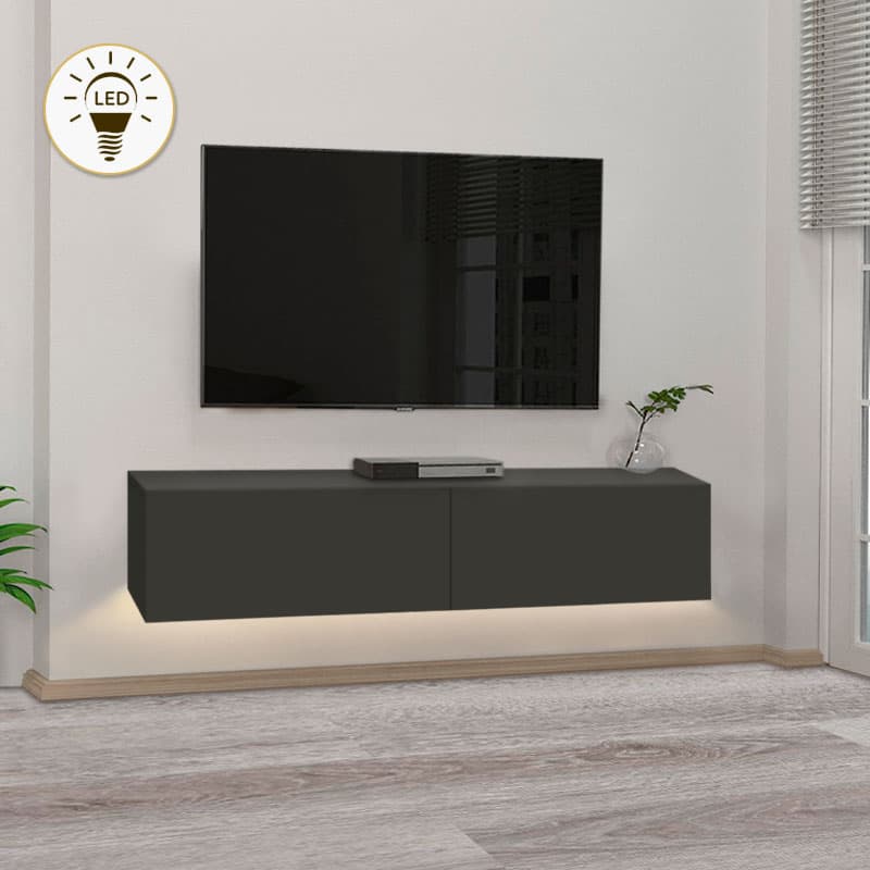 Έπιπλο τηλεόρασης επιτοίχιο Aristo Megapap με LED χρώμα ανθρακί 135x31,6x25εκ.