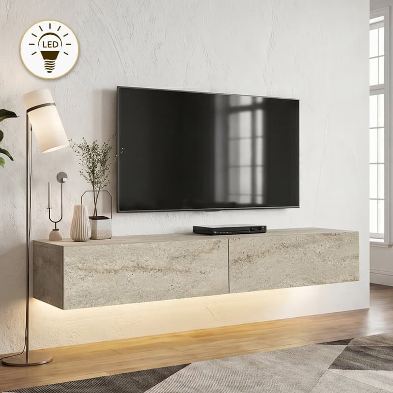 Έπιπλο τηλεόρασης επιτοίχιο Aristo Megapap με LED χρώμα travertine 135x31,6x25εκ.