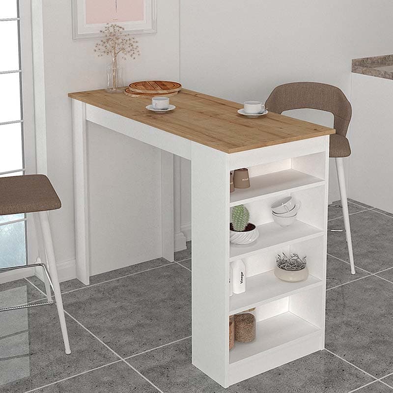 Τραπέζι μπαρ Monaco Megapap χρώμα λευκό - sapphire oak 120x51,6x101,8εκ.