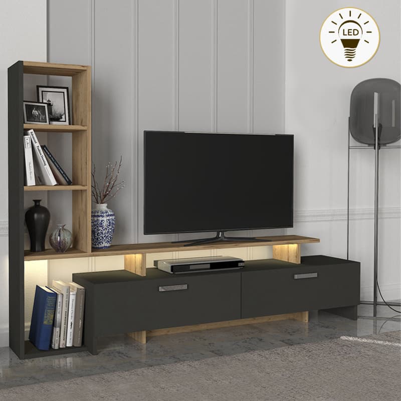 Σύνθεση τηλεόρασης Simal Megapap με LED χρώμα ανθρακί - sepet oak 168,2x31,3x120εκ.