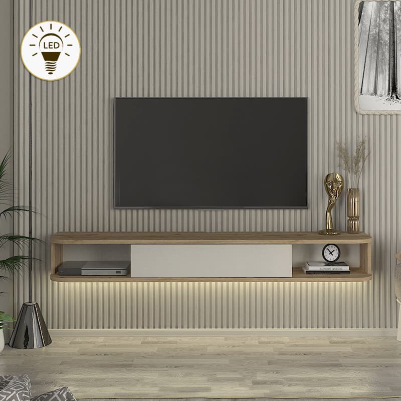 Έπιπλο τηλεόρασης επιτοίχιο Cross Megapap με LED χρώμα sepet oak - sandstone 150x29,6x19,2εκ.