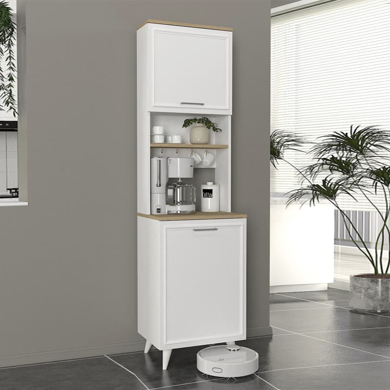 Έπιπλο κουζίνας Potter 1 Megapap χρώμα λευκό - rota oak 53,4x39,6x196,1εκ.