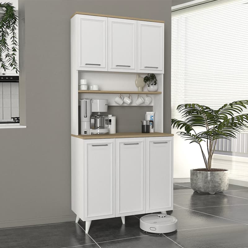 Έπιπλο κουζίνας Potter 3 Megapap χρώμα λευκό - rota oak 90x40x196,1εκ.