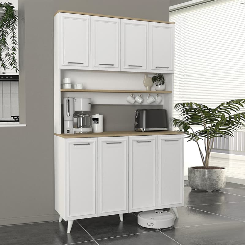 Έπιπλο κουζίνας Potter 4 Megapap χρώμα λευκό - rota oak 120x40x196,1εκ.
