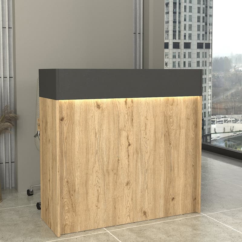 Γραφείο υποδοχής - reception Wilko Megapap με LED χρώμα sepet oak - ανθρακί 113,6x42x110εκ.