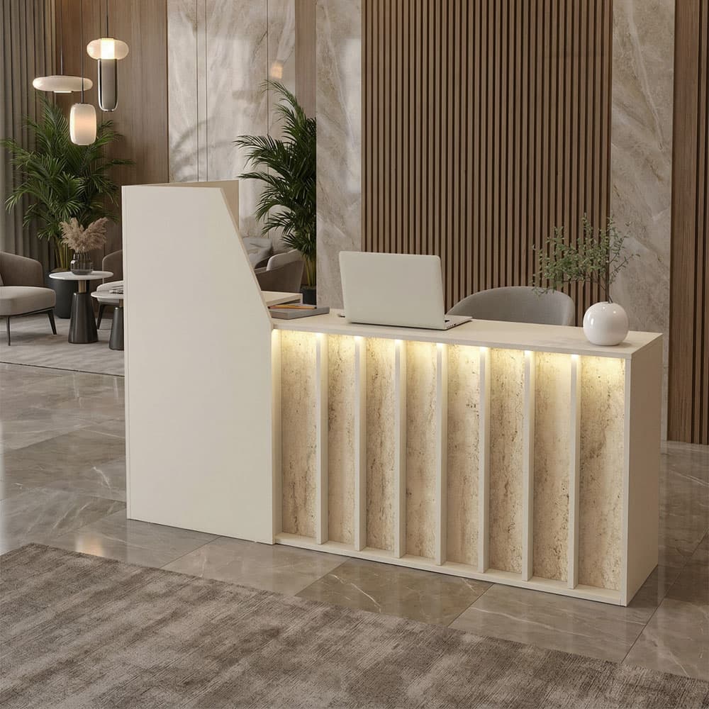 Γραφείο υποδοχής - reception Zegma Megapap με LED χρώμα sandstone - travertine 181,2x73,2x120εκ.