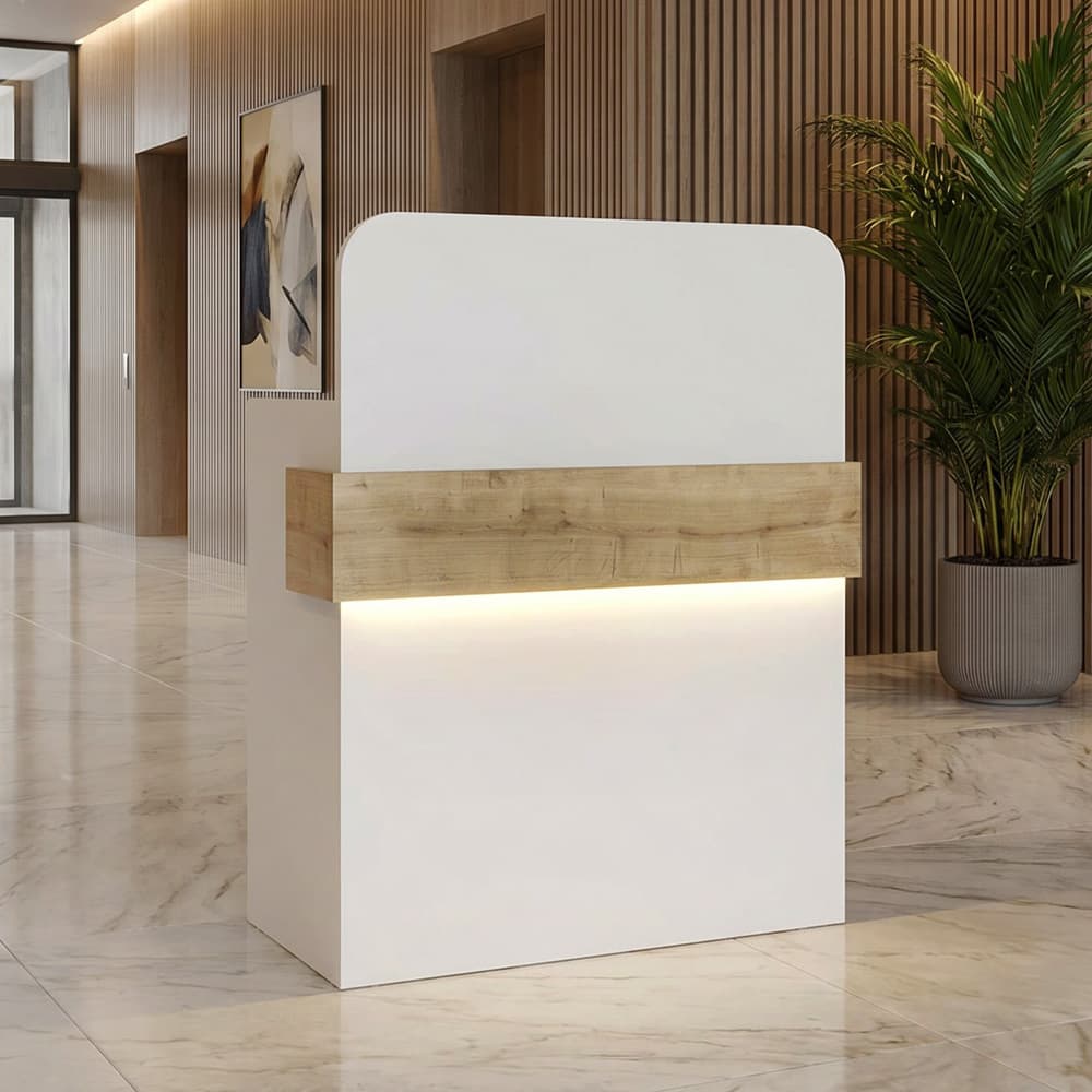 Γραφείο υποδοχής - reception Telmos Megapap με LED χρώμα λευκό - sapphire oak 90x43,6x119,2εκ.
