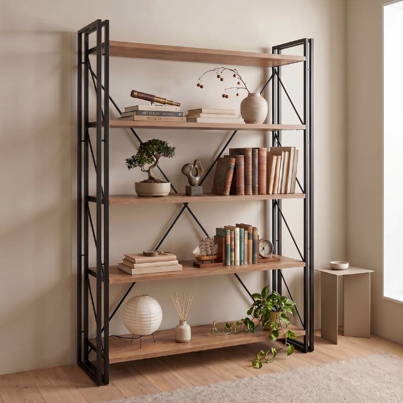 Βιβλιοθήκη Atlas Megapap χρώμα antlantic pine - μαύρο 130x35x180εκ.