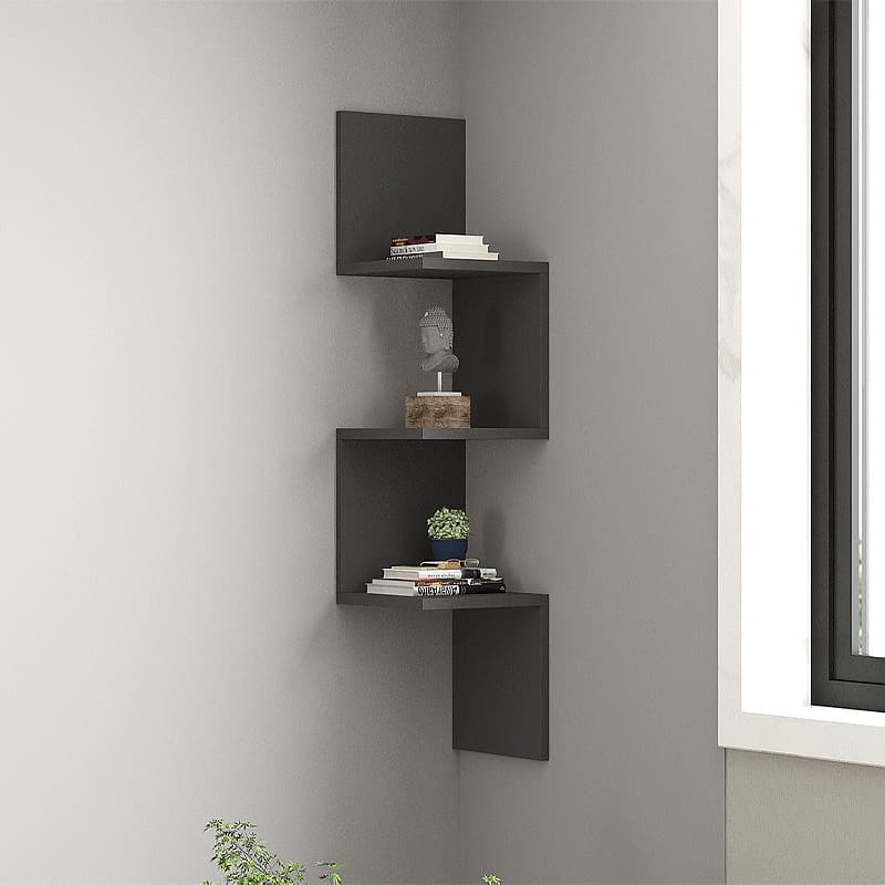 Ραφιέρα τοίχου γωνιακή Zikzak Megapap χρώμα ανθρακί 25x25x105,4εκ.