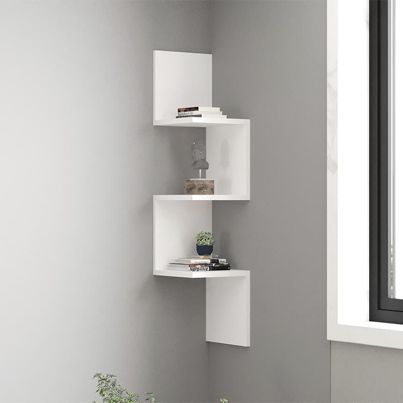 Ραφιέρα τοίχου γωνιακή Zikzak Megapap χρώμα λευκό 25x25x105,4εκ.