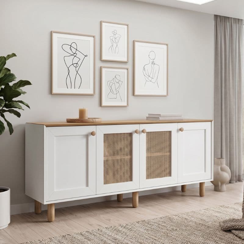 Μπουφές Bohemian Megapap χρώμα λευκό - φυσικό οξιάς 180x40x75εκ.