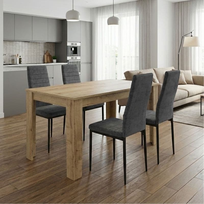 Σετ τραπεζαρία 5τμχ Darlen - Rosa Megapap χρώμα sapphire oak - γκρι 125x72x74εκ.
