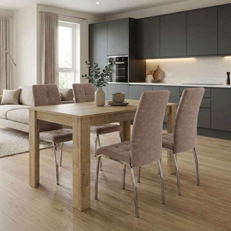 Σετ τραπεζαρία 5τμχ Darlen - Alma Megapap χρώμα sapphire oak - μπεζ 125x72x74εκ.