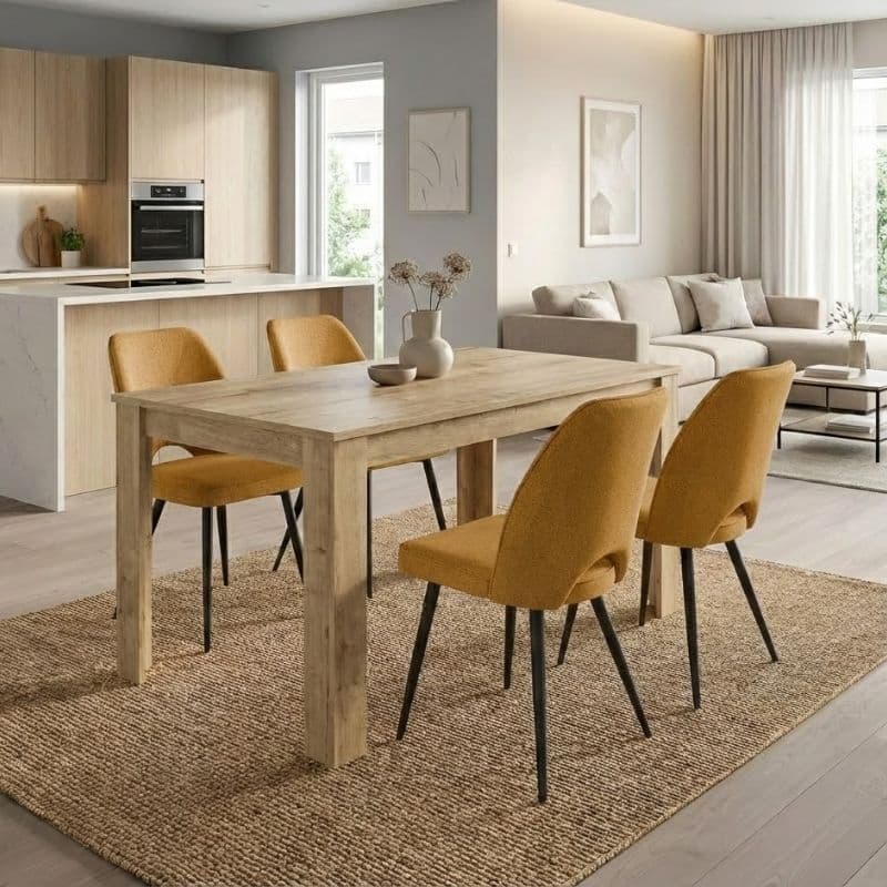 Σετ τραπεζαρία 5τμχ Darlen - Christy Megapap χρώμα sapphire oak - μουσταρδί 125x72x74εκ.
