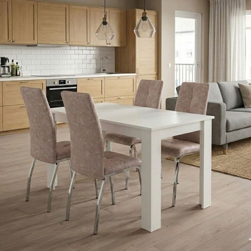 Σετ τραπεζαρία 5τμχ Darlen - Alma Megapap χρώμα λευκό - μπεζ 125x72x74εκ.