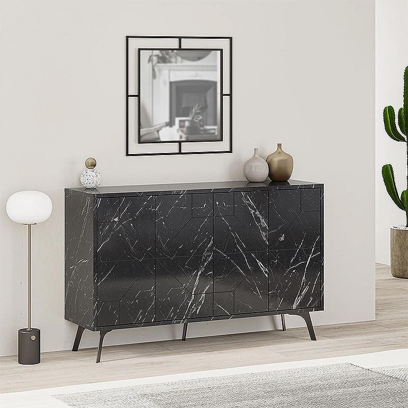 Μπουφές Dune Megapap χρώμα μαύρο εφέ μαρμάρου 123x35x77,4εκ.