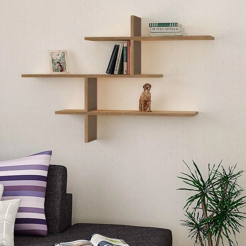 Ραφιέρα τοίχου Leo Megapap χρώμα ανοιχτό καρυδί 123x22x80εκ.