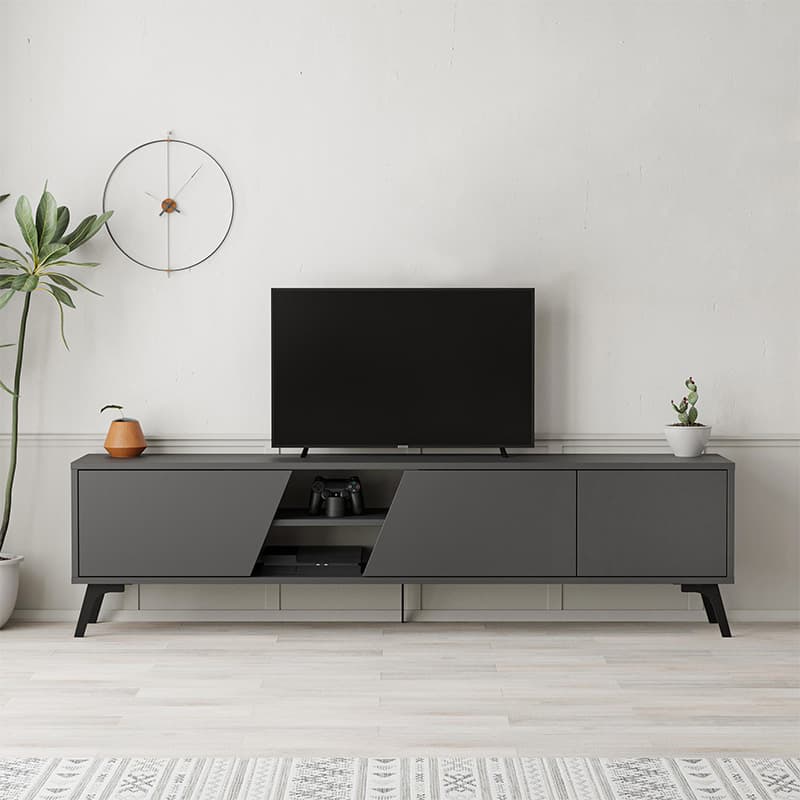 Έπιπλο τηλεόρασης Fiona Megapap χρώμα ανθρακί 180x35,6x48εκ.
