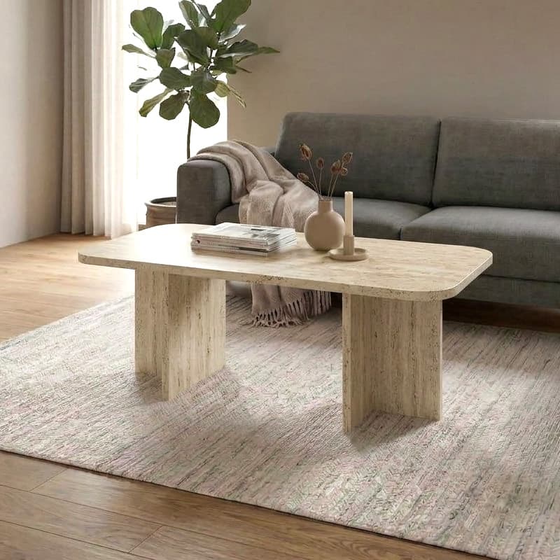 Τραπεζάκι σαλονιού Hillary Megapap χρώμα travertine 100x60x41,8εκ.