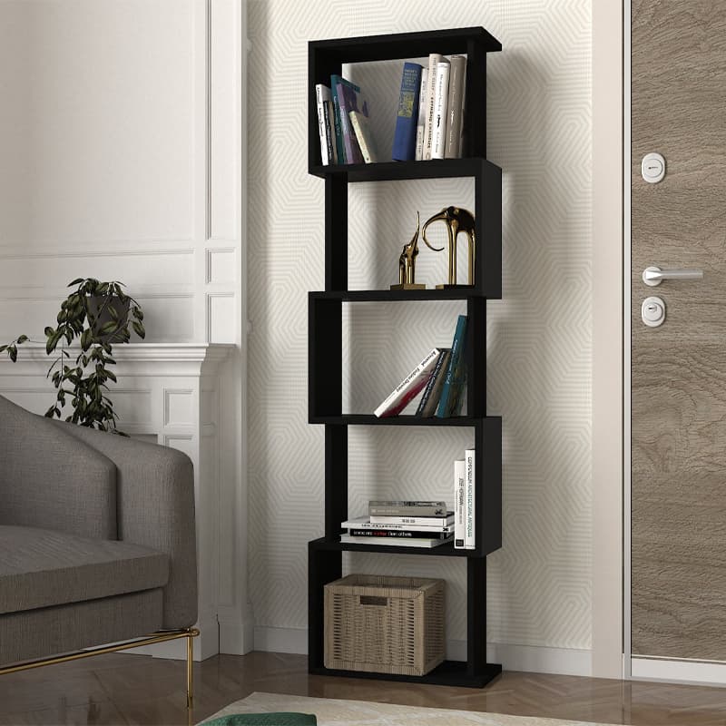 Βιβλιοθήκη Alvina Megapap χρώμα μαύρο 45x19,6x158,8εκ.