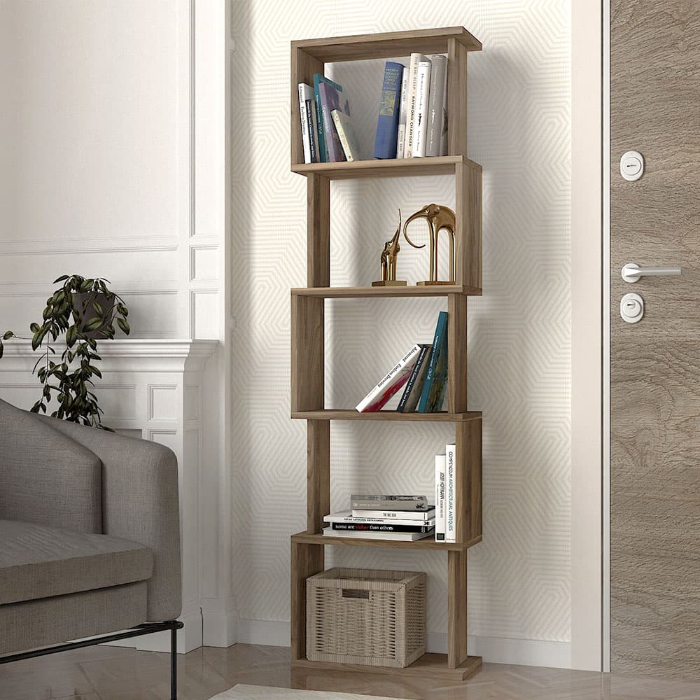 Βιβλιοθήκη Alvina Megapap χρώμα καρυδί 45x19,6x158,8εκ.