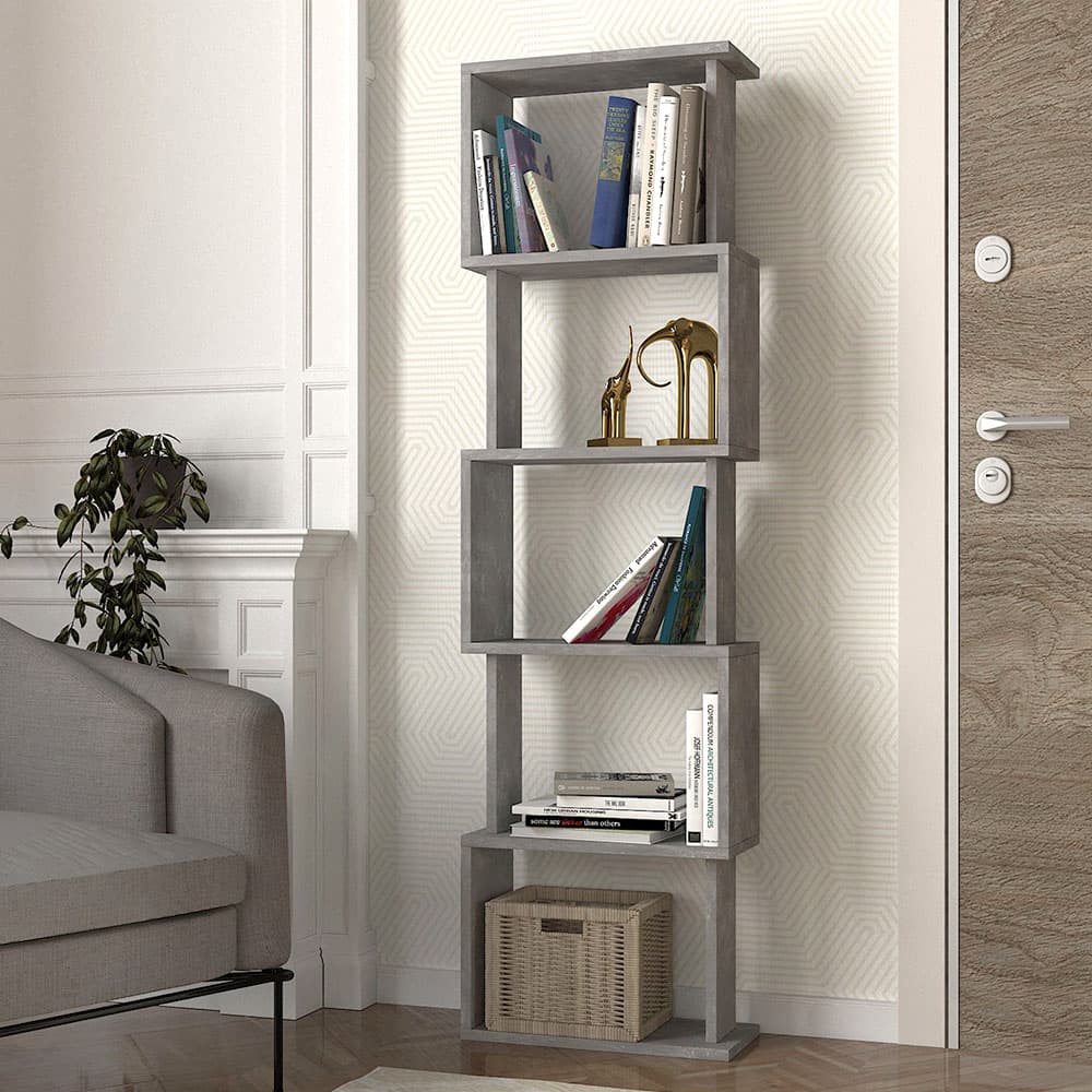 Βιβλιοθήκη Alvina Megapap χρώμα γκρι σκυροδέματος 45x19,6x158,8εκ.