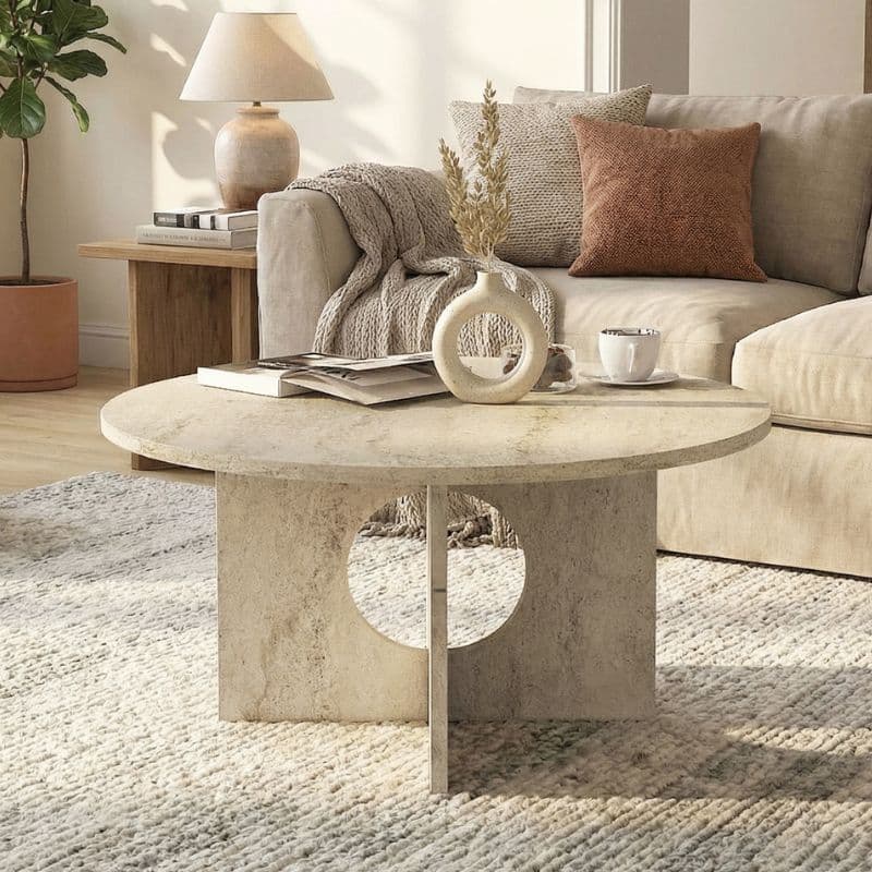 Τραπεζάκι σαλονιού Mara Megapap χρώμα travertine Ø75x36,8εκ.