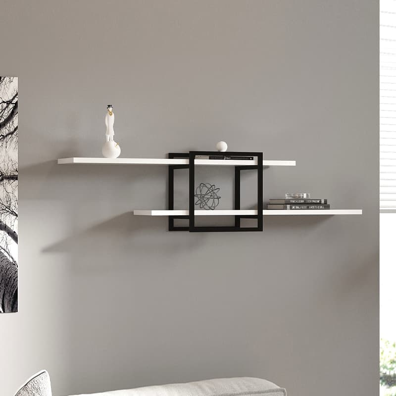Ραφιέρα τοίχου Mone Megapap χρώμα λευκό - μαύρο 120x18x30εκ.
